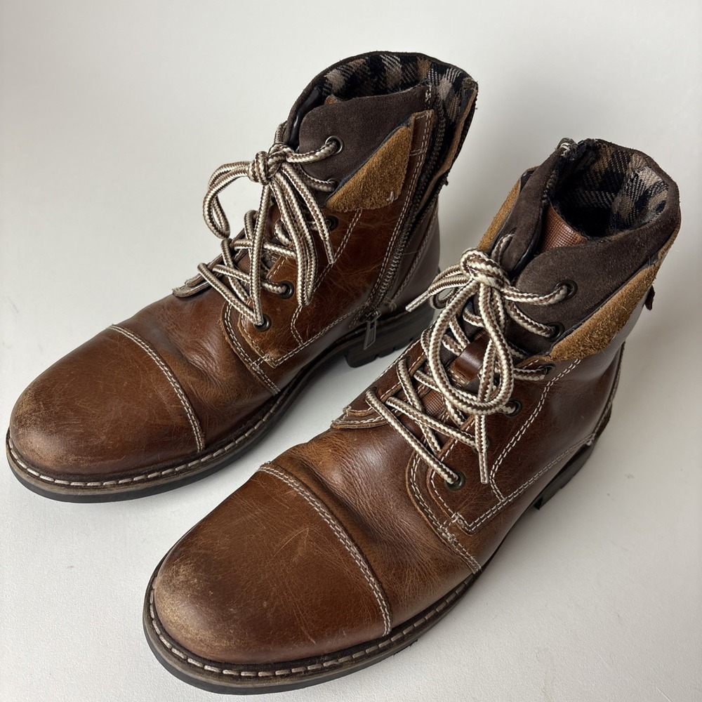 OUTPOST MAKERS CHESTNUT LEATHER EVERET BOOTS SZ 9.5 distressed Flaw**